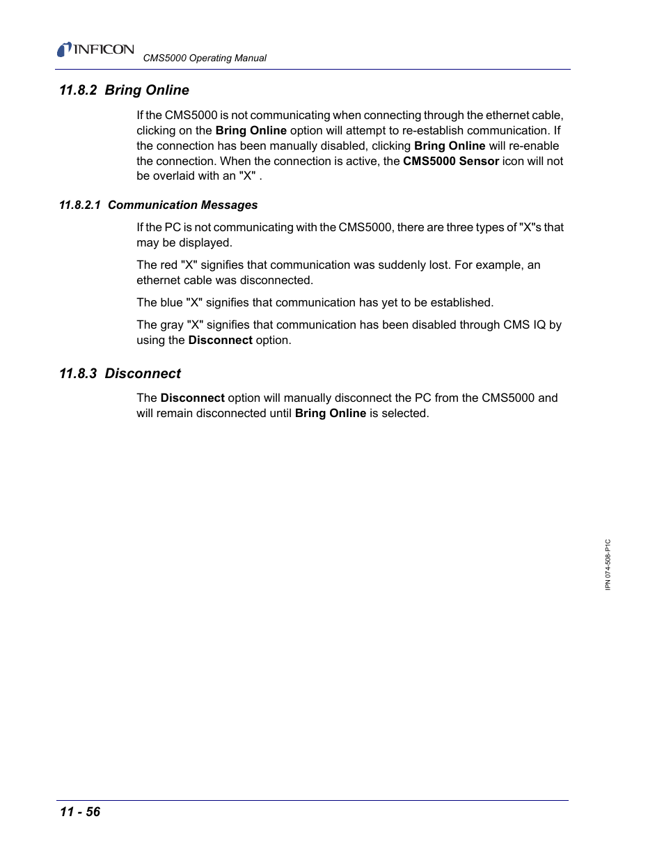 2 bring online, 1 communication messages, 3 disconnect | INFICON CMS5000 Monitoring System User Manual | Page 162 / 262