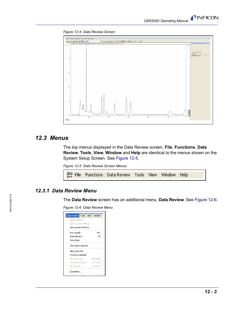 3 menus, 1 data review menu | INFICON CMS5000 Monitoring System User Manual | Page 165 / 262