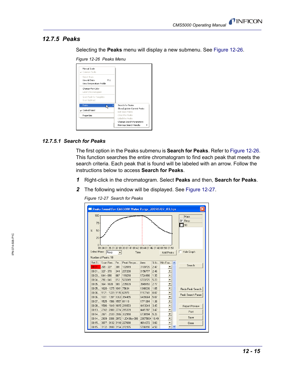5 peaks, 1 search for peaks | INFICON CMS5000 Monitoring System User Manual | Page 177 / 262