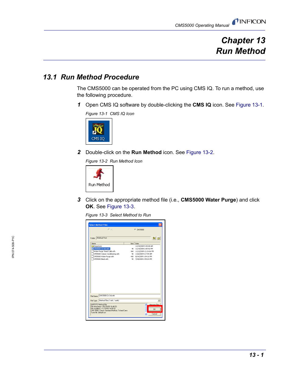 Chapter 13 run method, 1 run method procedure, Chapter 13 | Run method, Chapter 13, run method | INFICON CMS5000 Monitoring System User Manual | Page 199 / 262