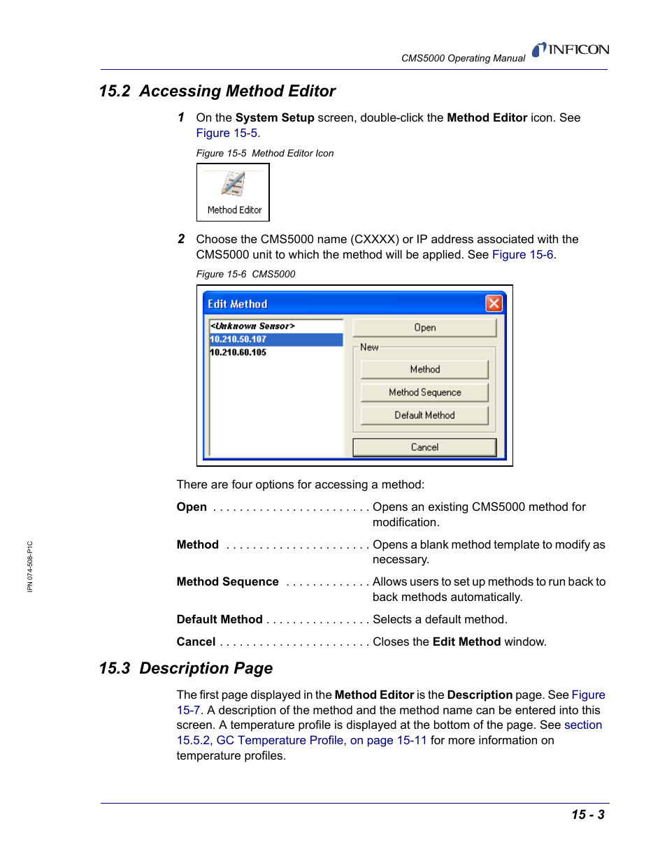 2 accessing method editor, 3 description page | INFICON CMS5000 Monitoring System User Manual | Page 209 / 262