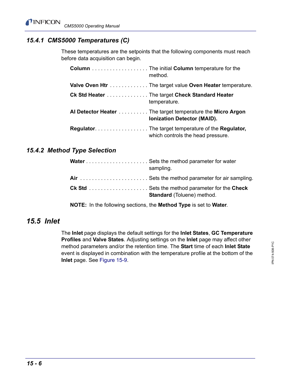 1 cms5000 temperatures (c), 2 method type selection, 5 inlet | INFICON CMS5000 Monitoring System User Manual | Page 212 / 262