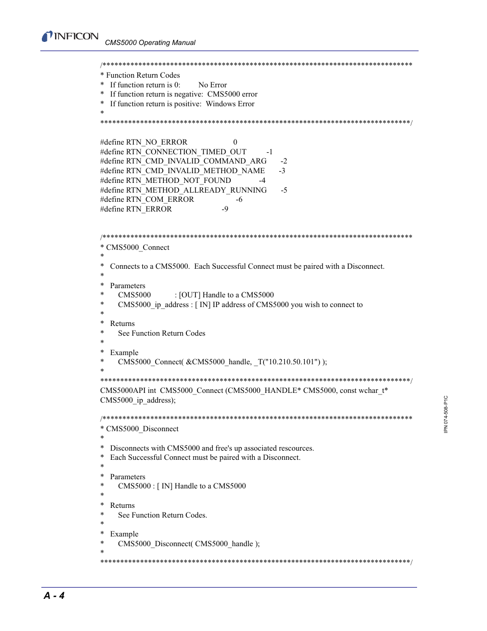 A - 4 | INFICON CMS5000 Monitoring System User Manual | Page 256 / 262