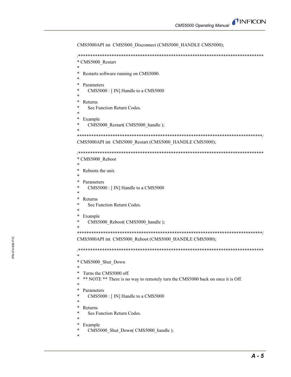 A - 5 | INFICON CMS5000 Monitoring System User Manual | Page 257 / 262