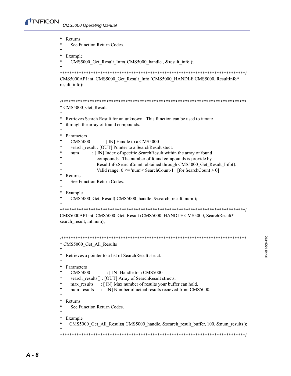 A - 8 | INFICON CMS5000 Monitoring System User Manual | Page 260 / 262