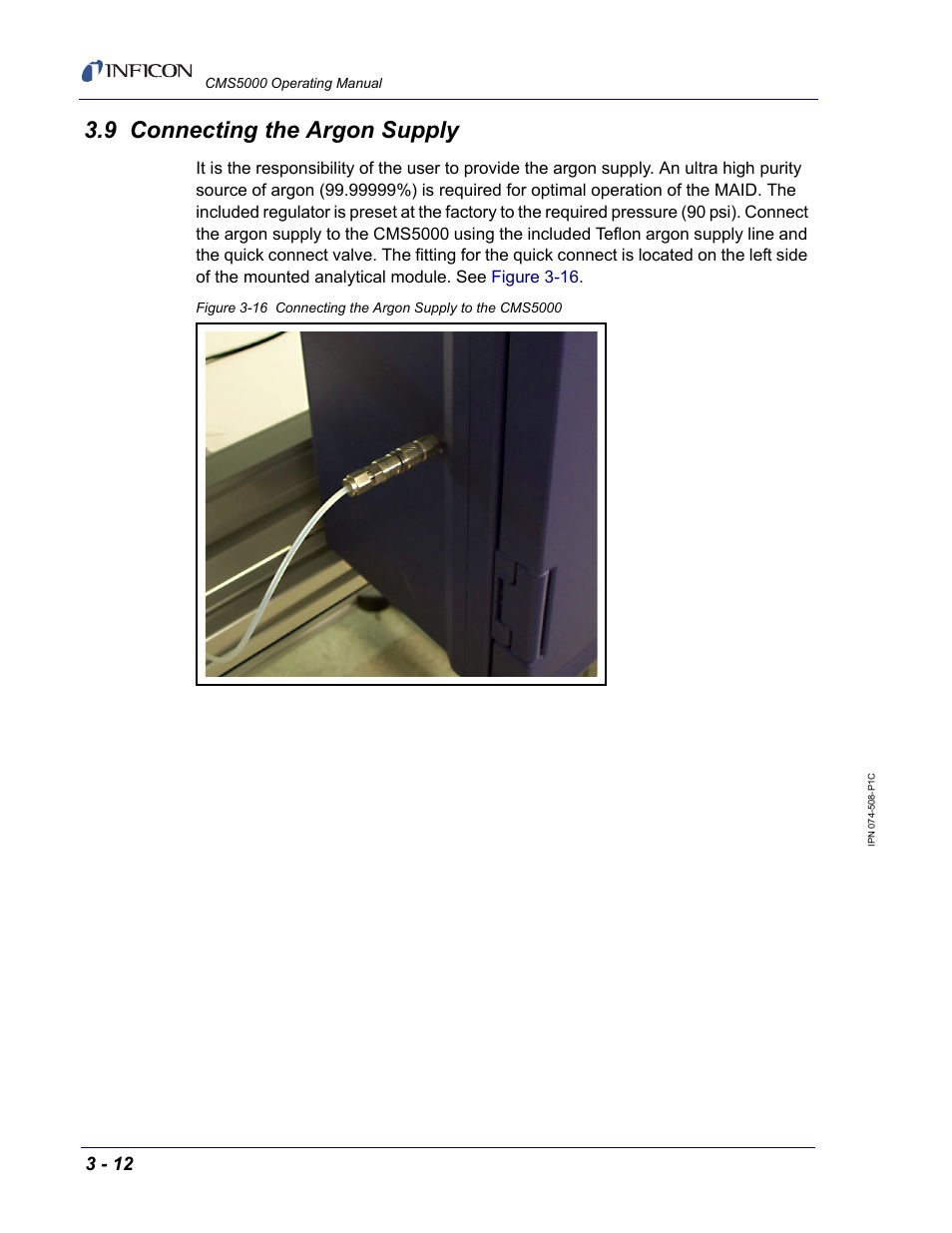 9 connecting the argon supply | INFICON CMS5000 Monitoring System User Manual | Page 32 / 262