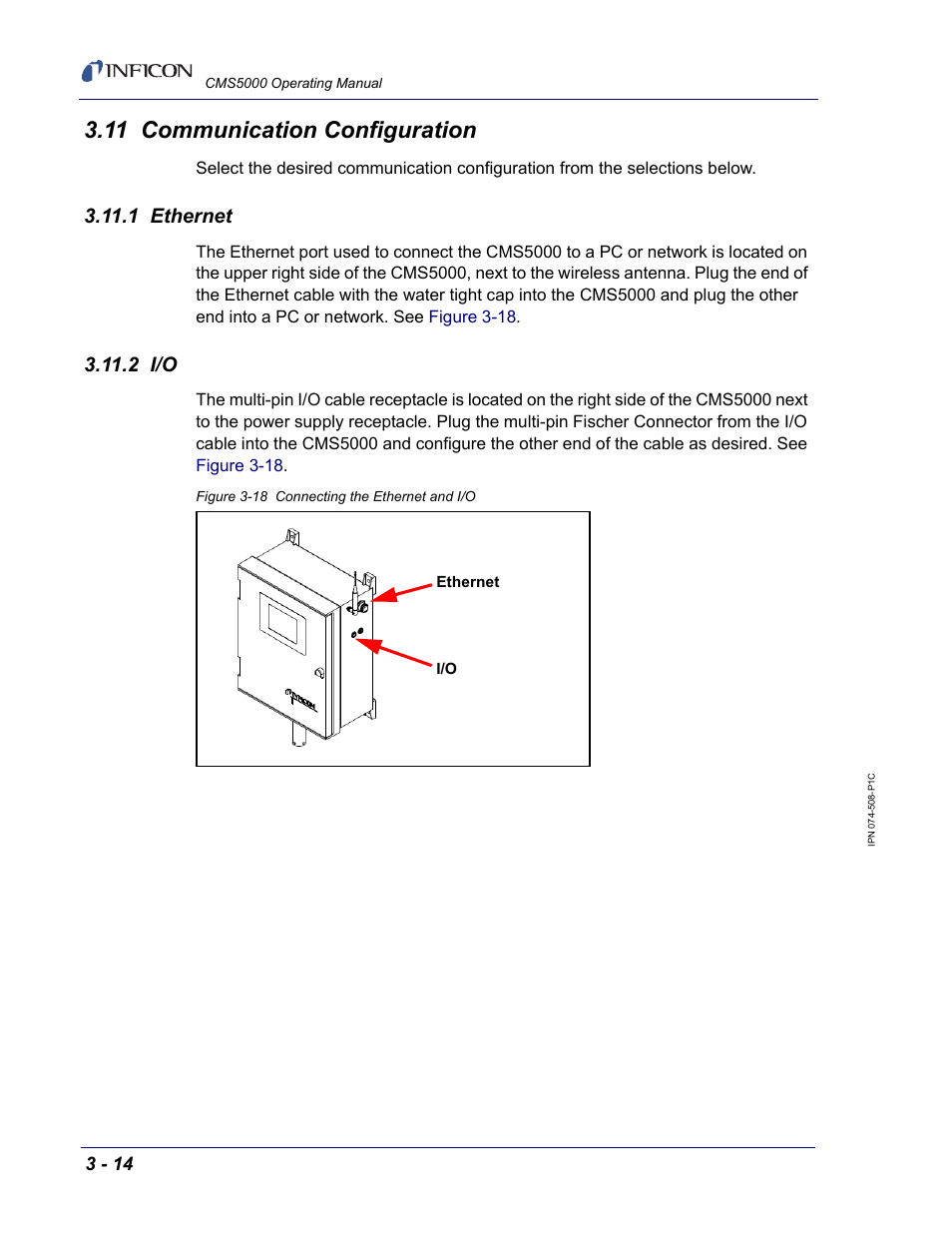 11 communication configuration, 1 ethernet, 2 i/o | INFICON CMS5000 Monitoring System User Manual | Page 34 / 262