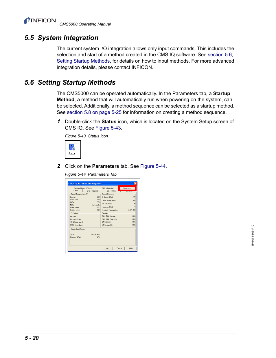5 system integration, 6 setting startup methods | INFICON CMS5000 Monitoring System User Manual | Page 64 / 262