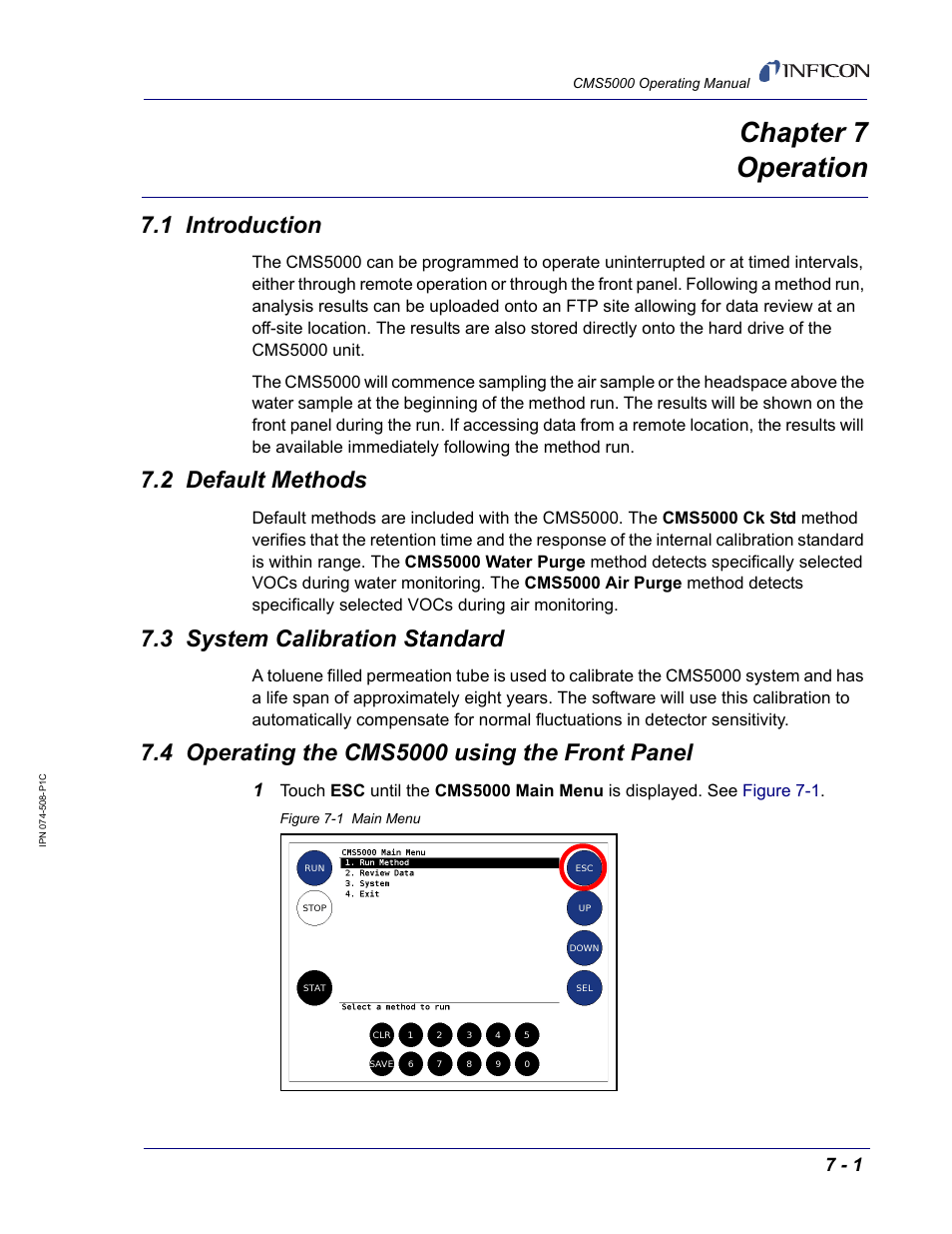 Chapter 7 operation, 1 introduction, 2 default methods | 3 system calibration standard, 4 operating the cms5000 using the front panel, Chapter 7, D. see, Chapter 7, operation, Curve. see, For information | INFICON CMS5000 Monitoring System User Manual | Page 81 / 262