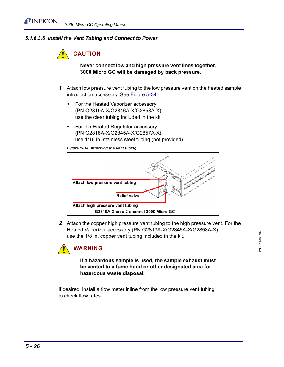 6 install the vent tubing and connect to power | INFICON 3000 Micro GC Gas Analyzer Operating Manual User Manual | Page 100 / 268