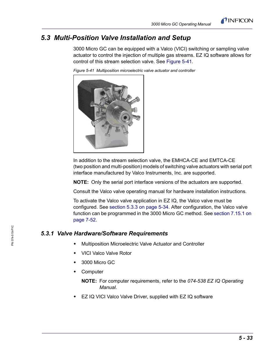 3 multi-position valve installation and setup, 1 valve hardware/software requirements | INFICON 3000 Micro GC Gas Analyzer Operating Manual User Manual | Page 107 / 268