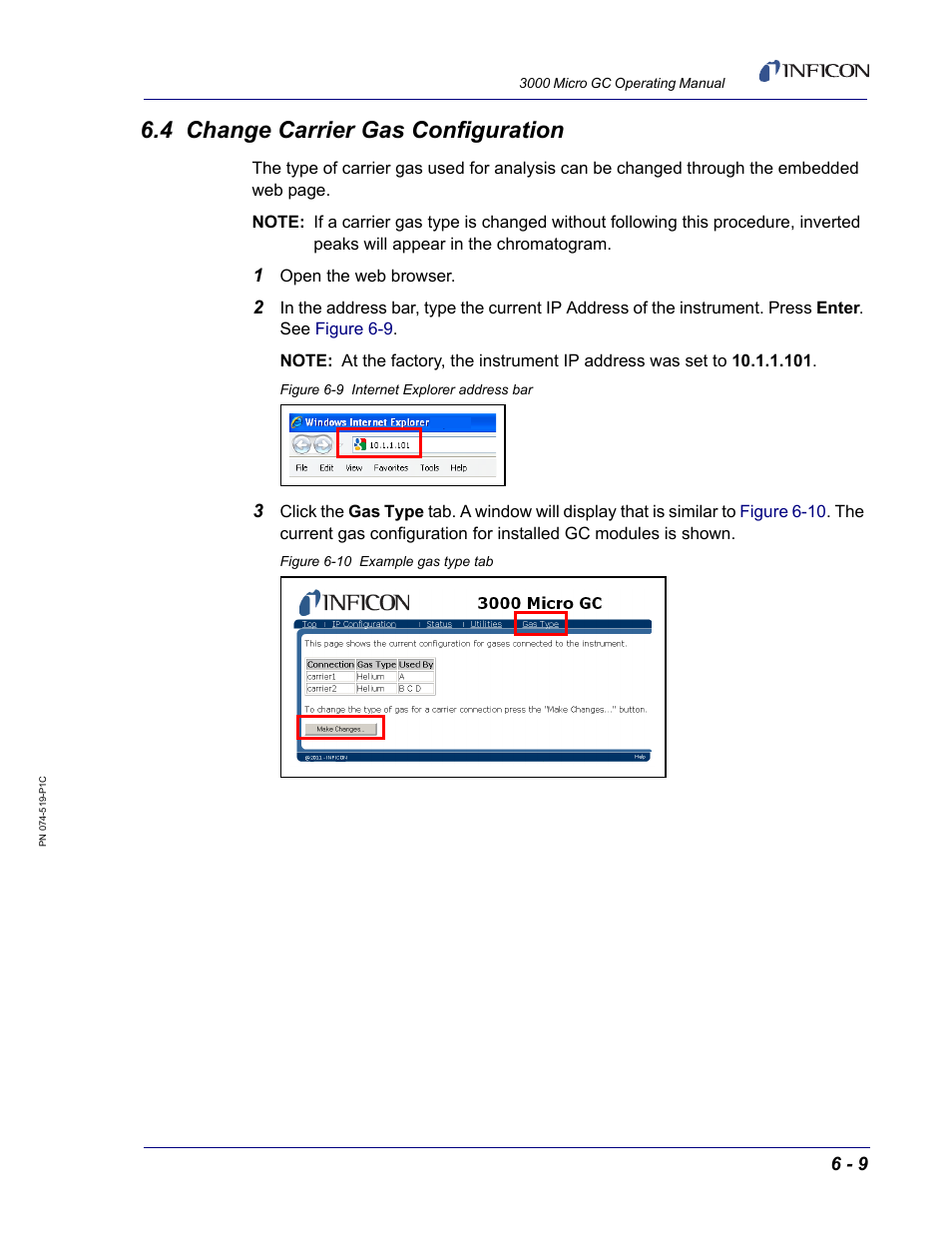 4 change carrier gas configuration, Ructions in, Section 6.4, change | INFICON 3000 Micro GC Gas Analyzer Operating Manual User Manual | Page 117 / 268