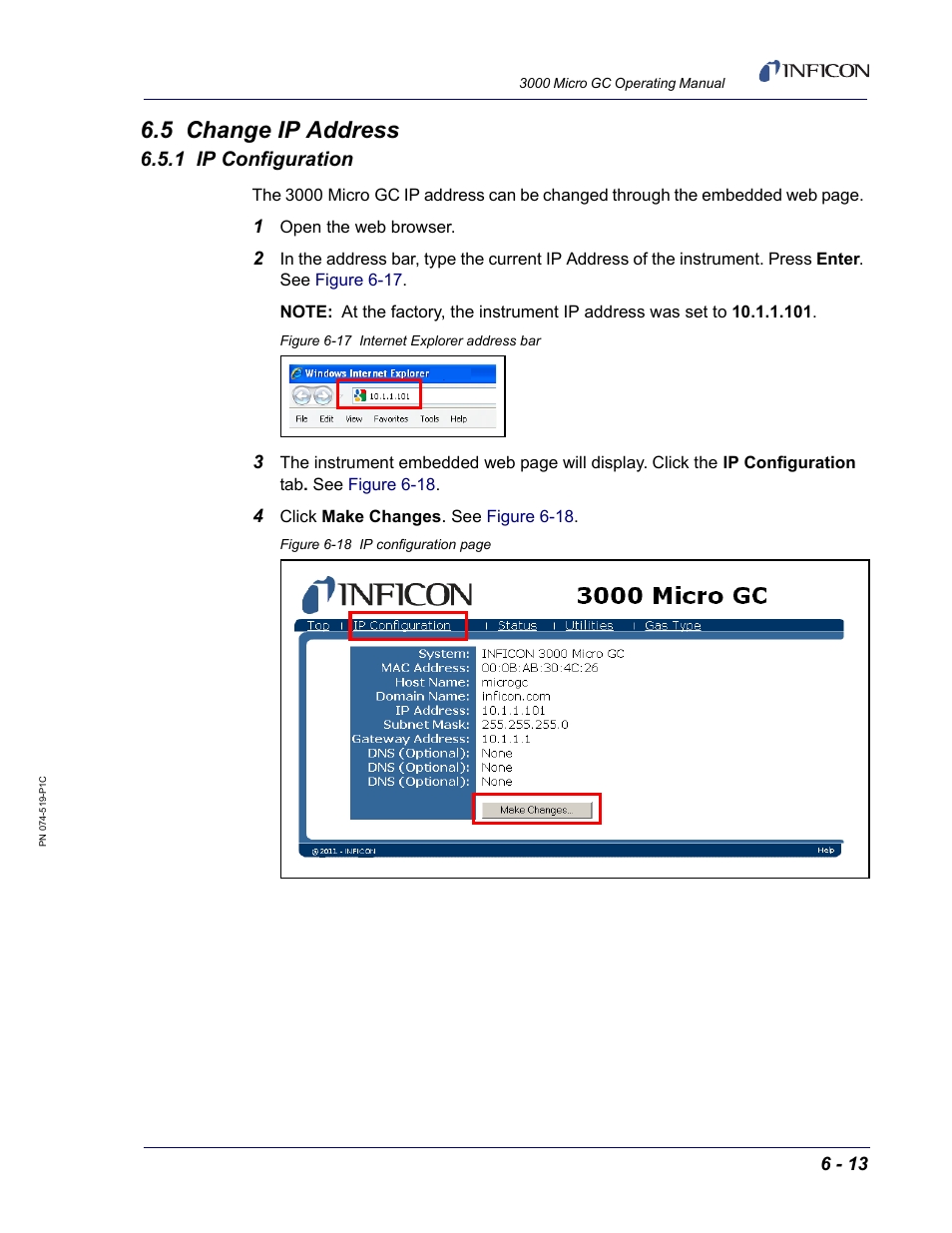 5 change ip address, 1 ip configuration | INFICON 3000 Micro GC Gas Analyzer Operating Manual User Manual | Page 121 / 268