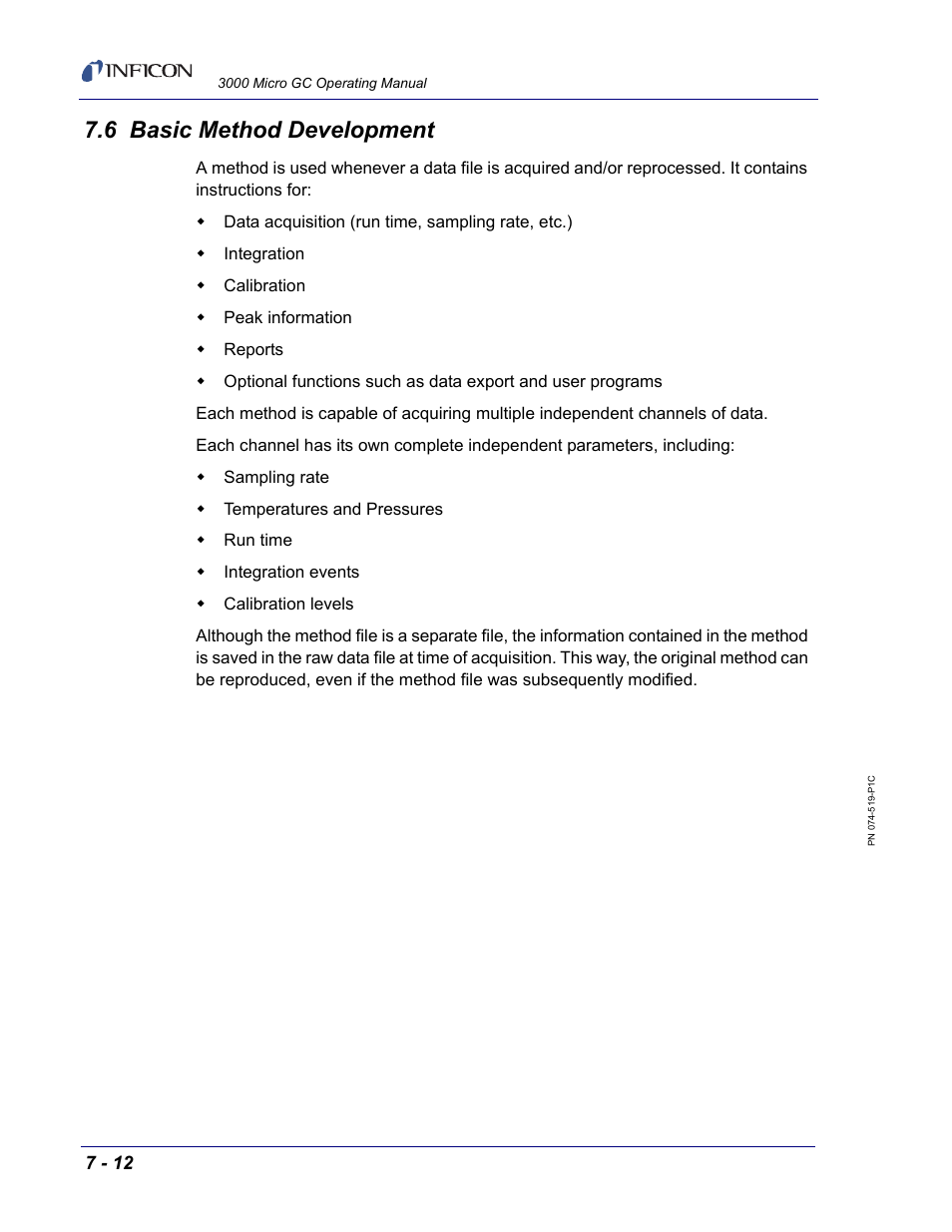 6 basic method development, Section 7.6 on | INFICON 3000 Micro GC Gas Analyzer Operating Manual User Manual | Page 140 / 268