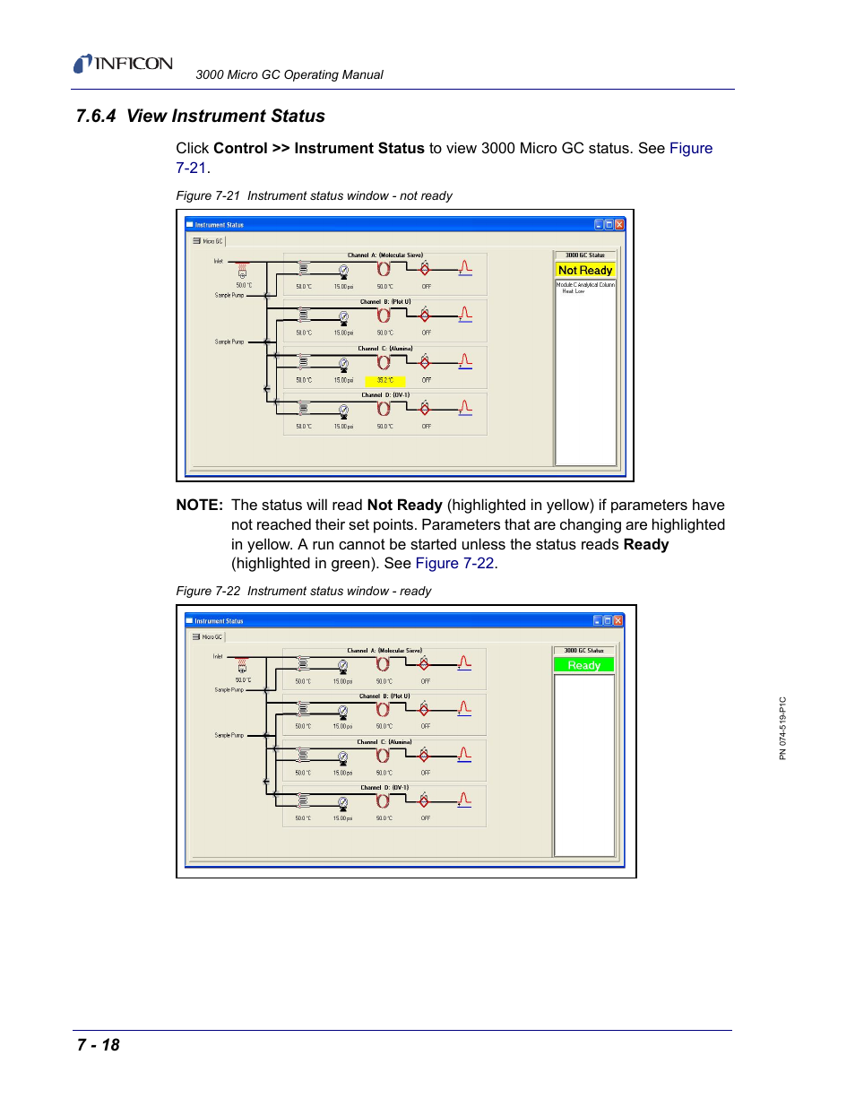 4 view instrument status, Section 7.6.4, view instrument | INFICON 3000 Micro GC Gas Analyzer Operating Manual User Manual | Page 146 / 268