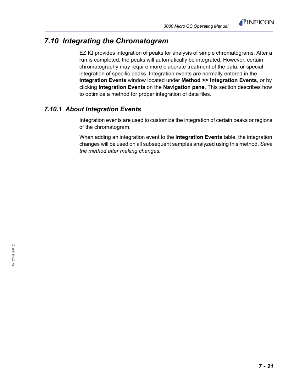 10 integrating the chromatogram, 1 about integration events | INFICON 3000 Micro GC Gas Analyzer Operating Manual User Manual | Page 149 / 268