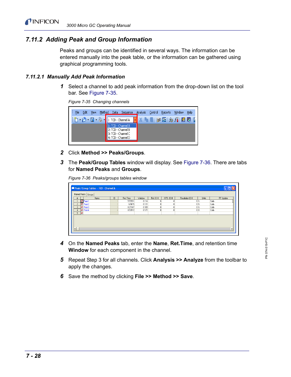 2 adding peak and group information, 1 manually add peak information | INFICON 3000 Micro GC Gas Analyzer Operating Manual User Manual | Page 156 / 268
