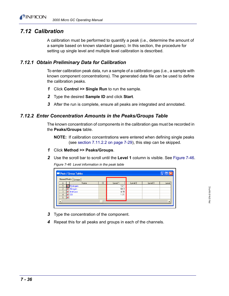 12 calibration, 1 obtain preliminary data for calibration, Calibration. see | INFICON 3000 Micro GC Gas Analyzer Operating Manual User Manual | Page 164 / 268