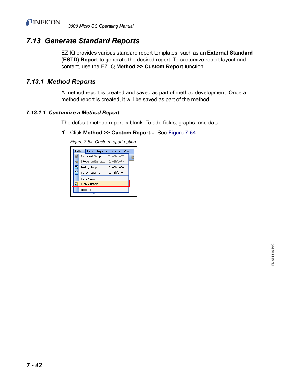 13 generate standard reports, 1 method reports, 1 customize a method report | S. see | INFICON 3000 Micro GC Gas Analyzer Operating Manual User Manual | Page 170 / 268
