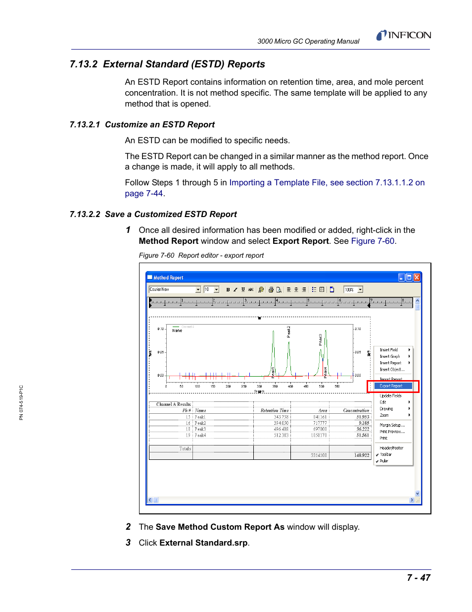 2 external standard (estd) reports, 1 customize an estd report, 2 save a customized estd report | INFICON 3000 Micro GC Gas Analyzer Operating Manual User Manual | Page 175 / 268