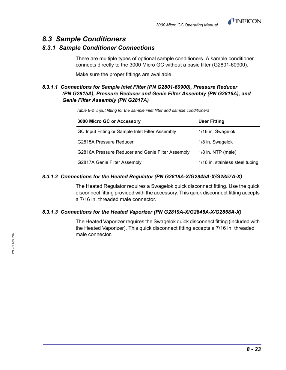 3 sample conditioners, 1 sample conditioner connections | INFICON 3000 Micro GC Gas Analyzer Operating Manual User Manual | Page 205 / 268