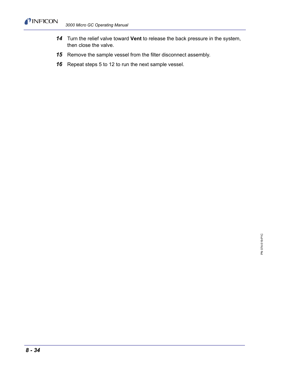 Repeat steps 5 to 12 to run the next sample vessel | INFICON 3000 Micro GC Gas Analyzer Operating Manual User Manual | Page 216 / 268