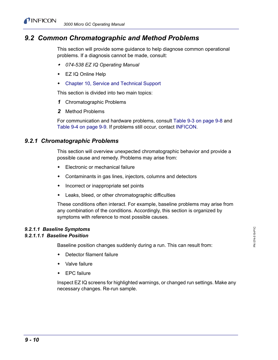 2 common chromatographic and method problems, 1 chromatographic problems, 1 baseline symptoms | 1 baseline position, Section | INFICON 3000 Micro GC Gas Analyzer Operating Manual User Manual | Page 238 / 268