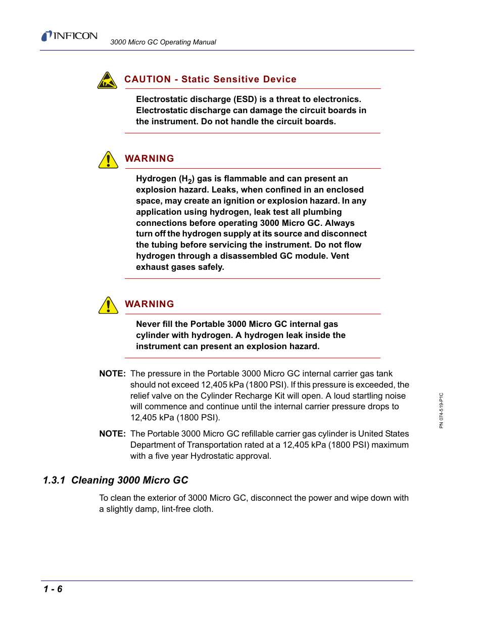 1 cleaning 3000 micro gc | INFICON 3000 Micro GC Gas Analyzer Operating Manual User Manual | Page 24 / 268