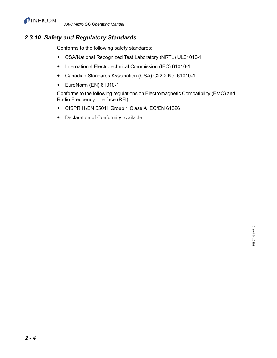 10 safety and regulatory standards | INFICON 3000 Micro GC Gas Analyzer Operating Manual User Manual | Page 30 / 268