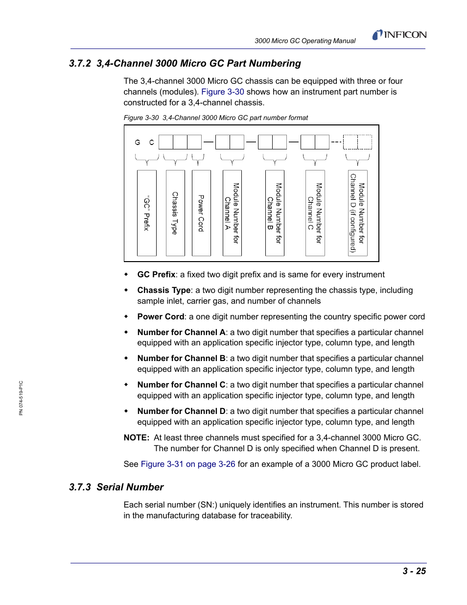 2 3,4-channel 3000 micro gc part numbering, 3 serial number | INFICON 3000 Micro GC Gas Analyzer Operating Manual User Manual | Page 55 / 268