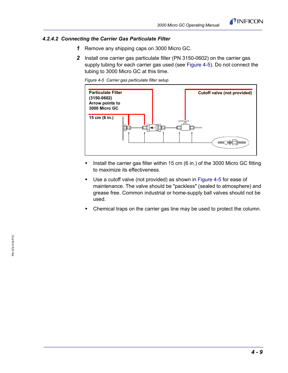 2 connecting the carrier gas particulate filter | INFICON 3000 Micro GC Gas Analyzer Operating Manual User Manual | Page 65 / 268