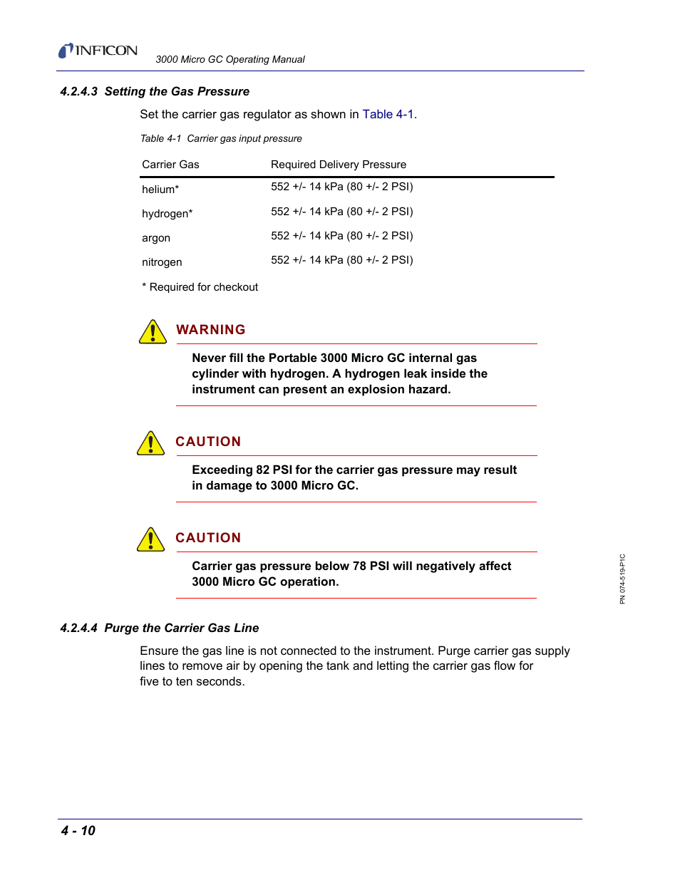 3 setting the gas pressure, 4 purge the carrier gas line | INFICON 3000 Micro GC Gas Analyzer Operating Manual User Manual | Page 66 / 268