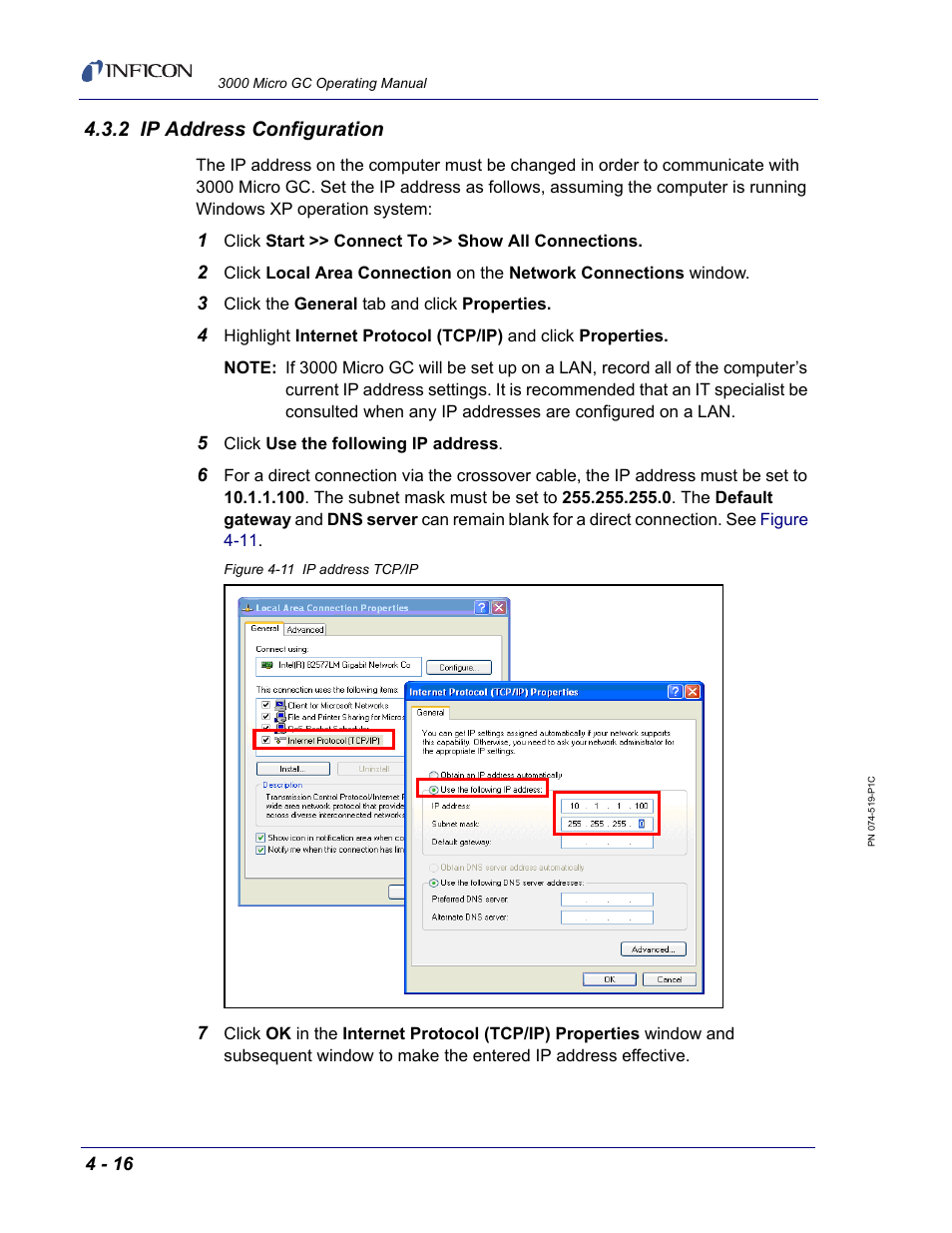 2 ip address configuration | INFICON 3000 Micro GC Gas Analyzer Operating Manual User Manual | Page 72 / 268