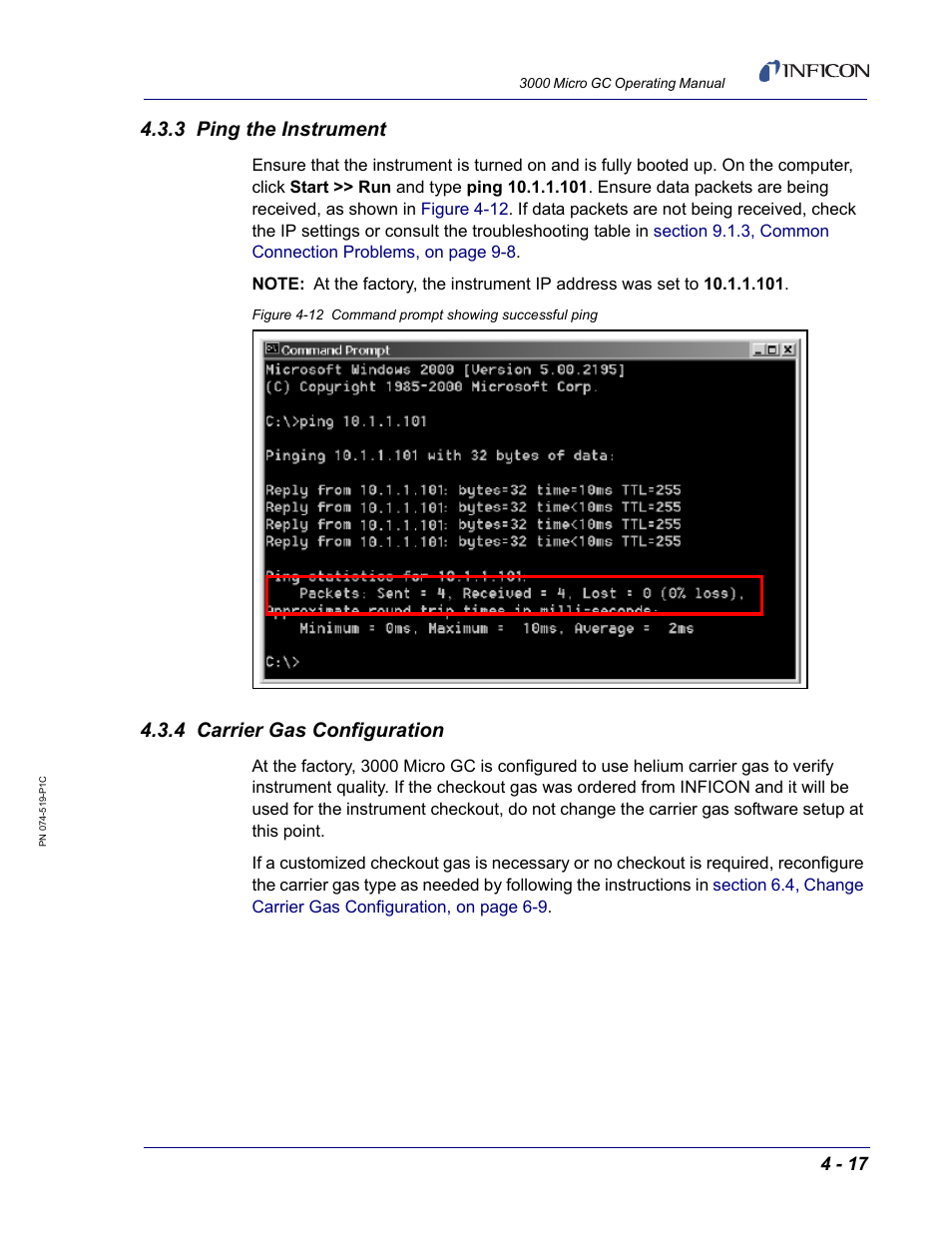 3 ping the instrument, 4 carrier gas configuration | INFICON 3000 Micro GC Gas Analyzer Operating Manual User Manual | Page 73 / 268
