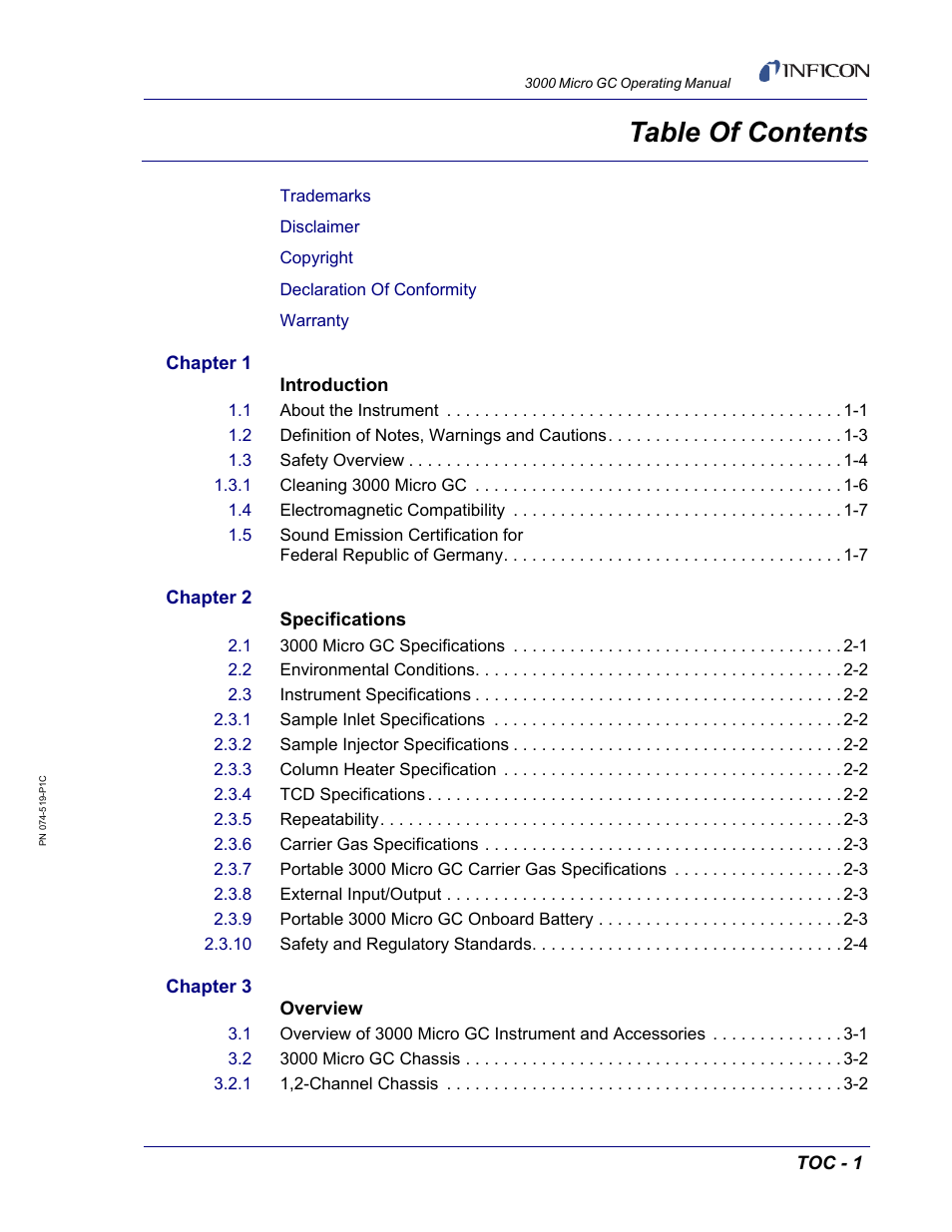 INFICON 3000 Micro GC Gas Analyzer Operating Manual User Manual | Page 9 / 268