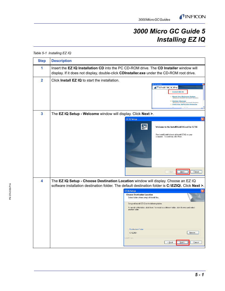 Guide 5 installing ez iq, 3000 micro gc guide 5 | INFICON 3000 Micro GC Gas Analyzer Reference Guide User Manual | Page 27 / 108