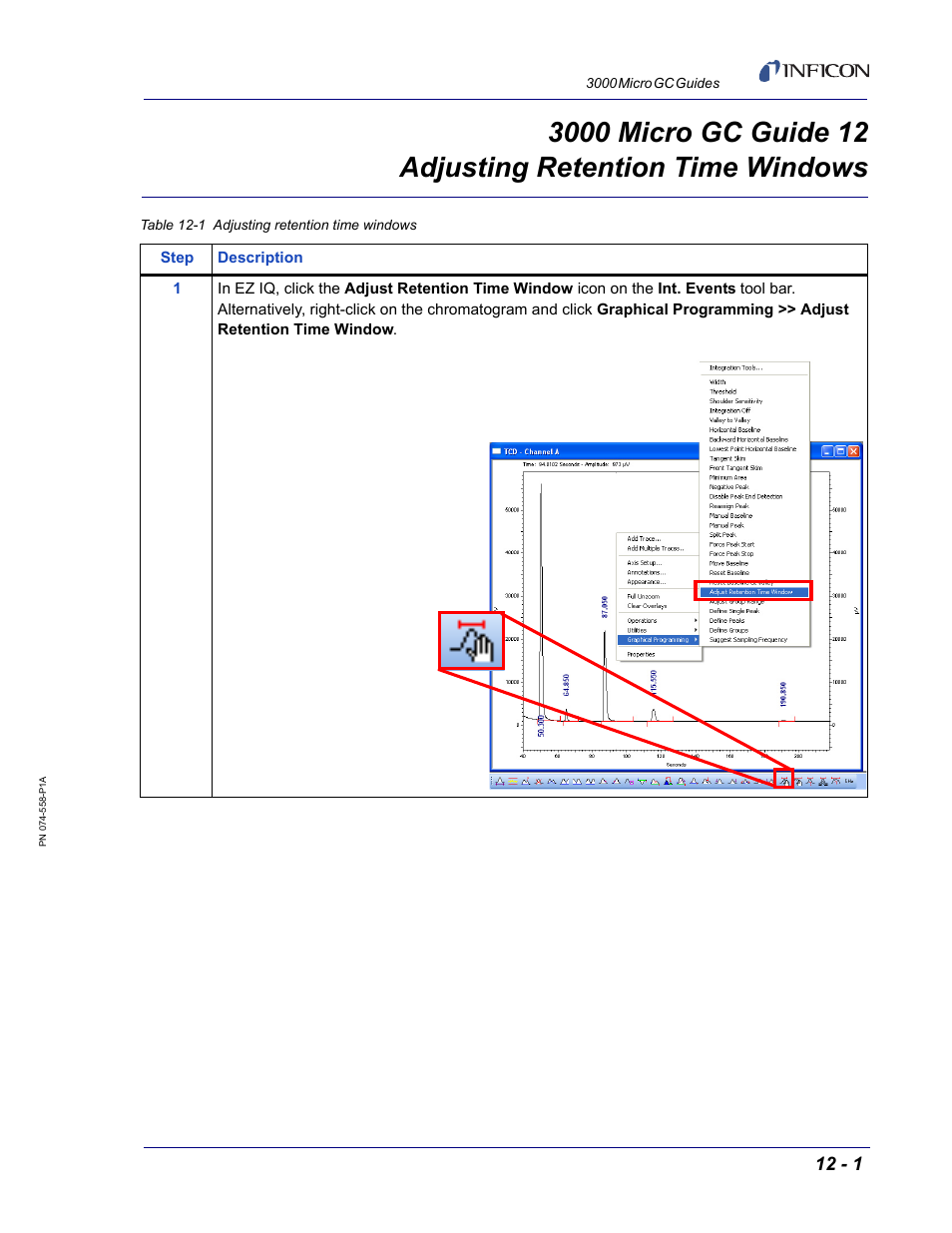 Guide 12 adjusting retention time windows, 3000 micro gc guide 12 | INFICON 3000 Micro GC Gas Analyzer Reference Guide User Manual | Page 45 / 108