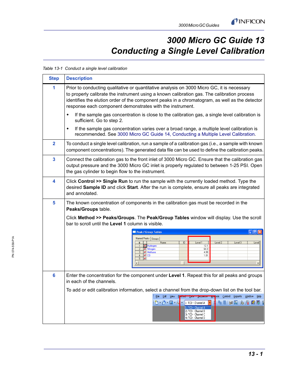 Guide 13 conducting a single level calibration, 3000 micro gc guide 13 | INFICON 3000 Micro GC Gas Analyzer Reference Guide User Manual | Page 47 / 108