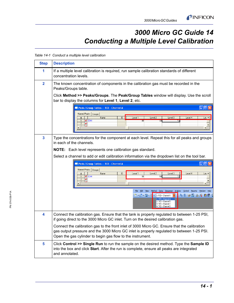 Guide 14 conducting a multiple level calibration, 3000 micro gc guide 14 | INFICON 3000 Micro GC Gas Analyzer Reference Guide User Manual | Page 51 / 108