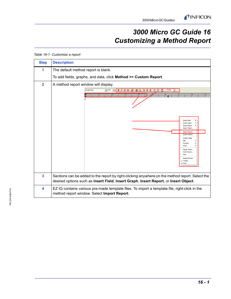 Guide 16 customizing a method report, 3000 micro gc guide 16 | INFICON 3000 Micro GC Gas Analyzer Reference Guide User Manual | Page 59 / 108