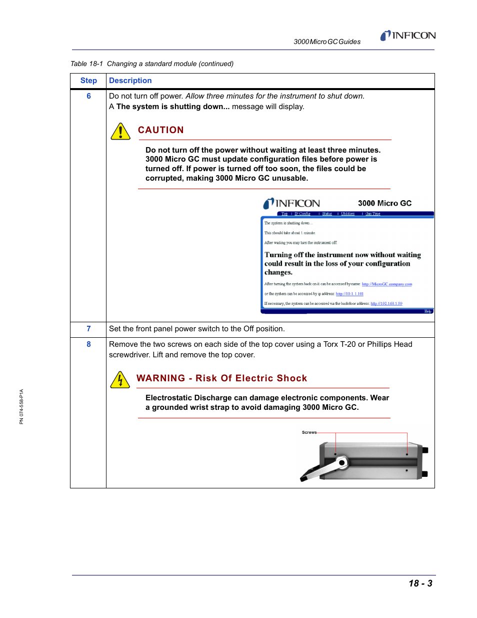 Caution, Warning - risk of electric shock | INFICON 3000 Micro GC Gas Analyzer Reference Guide User Manual | Page 69 / 108