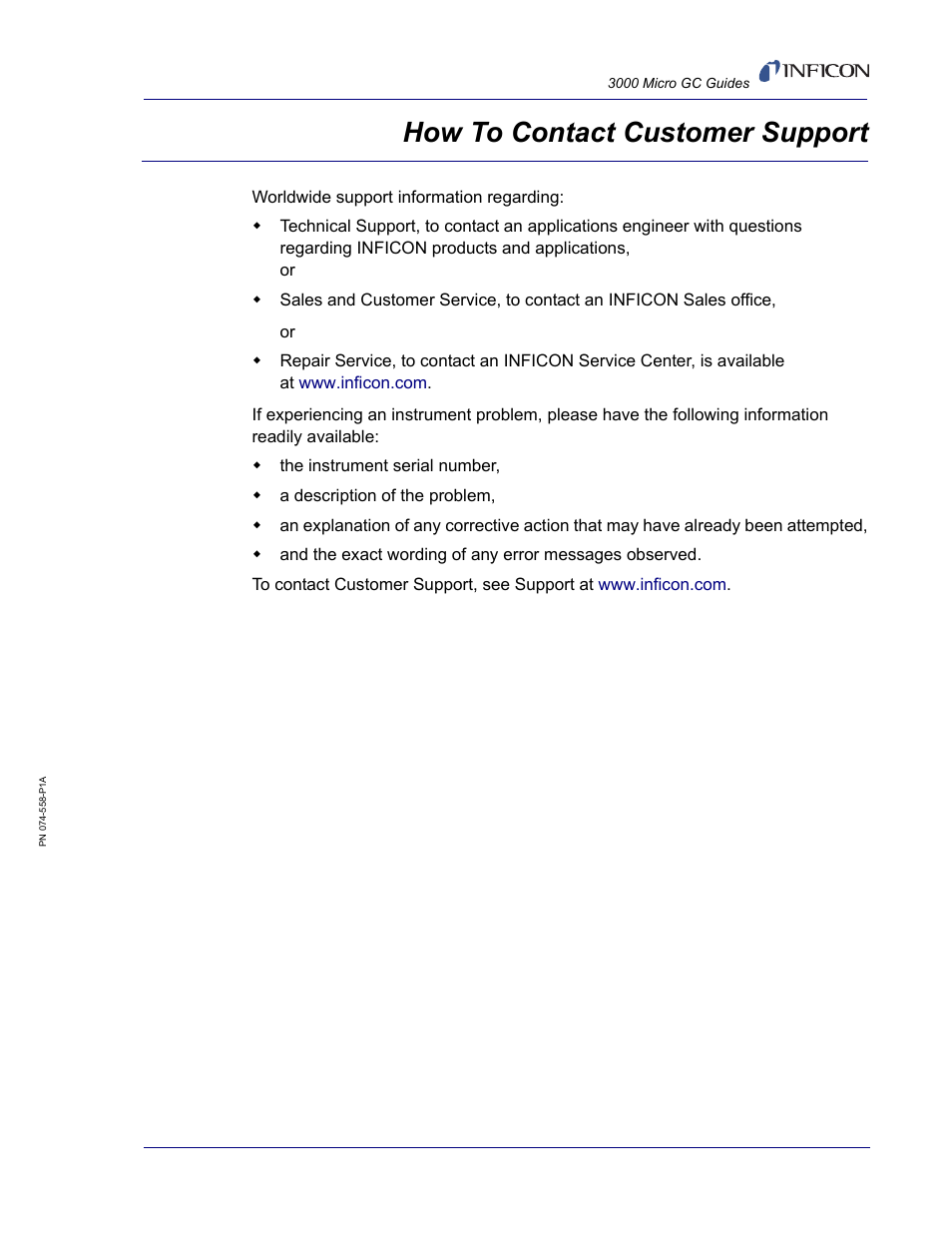 How to contact customer support | INFICON 3000 Micro GC Gas Analyzer Reference Guide User Manual | Page 7 / 108