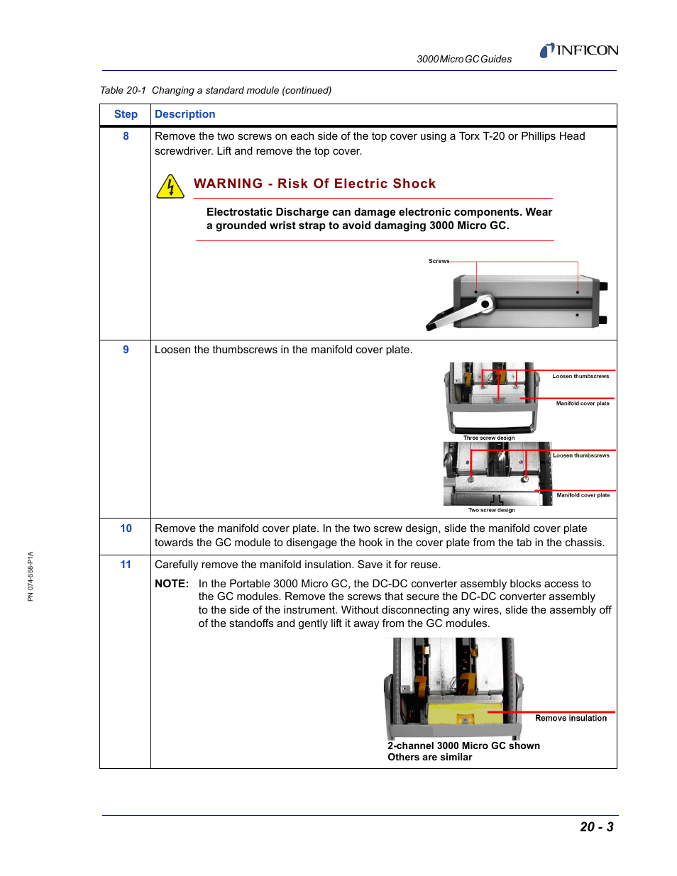 Warning - risk of electric shock | INFICON 3000 Micro GC Gas Analyzer Reference Guide User Manual | Page 89 / 108