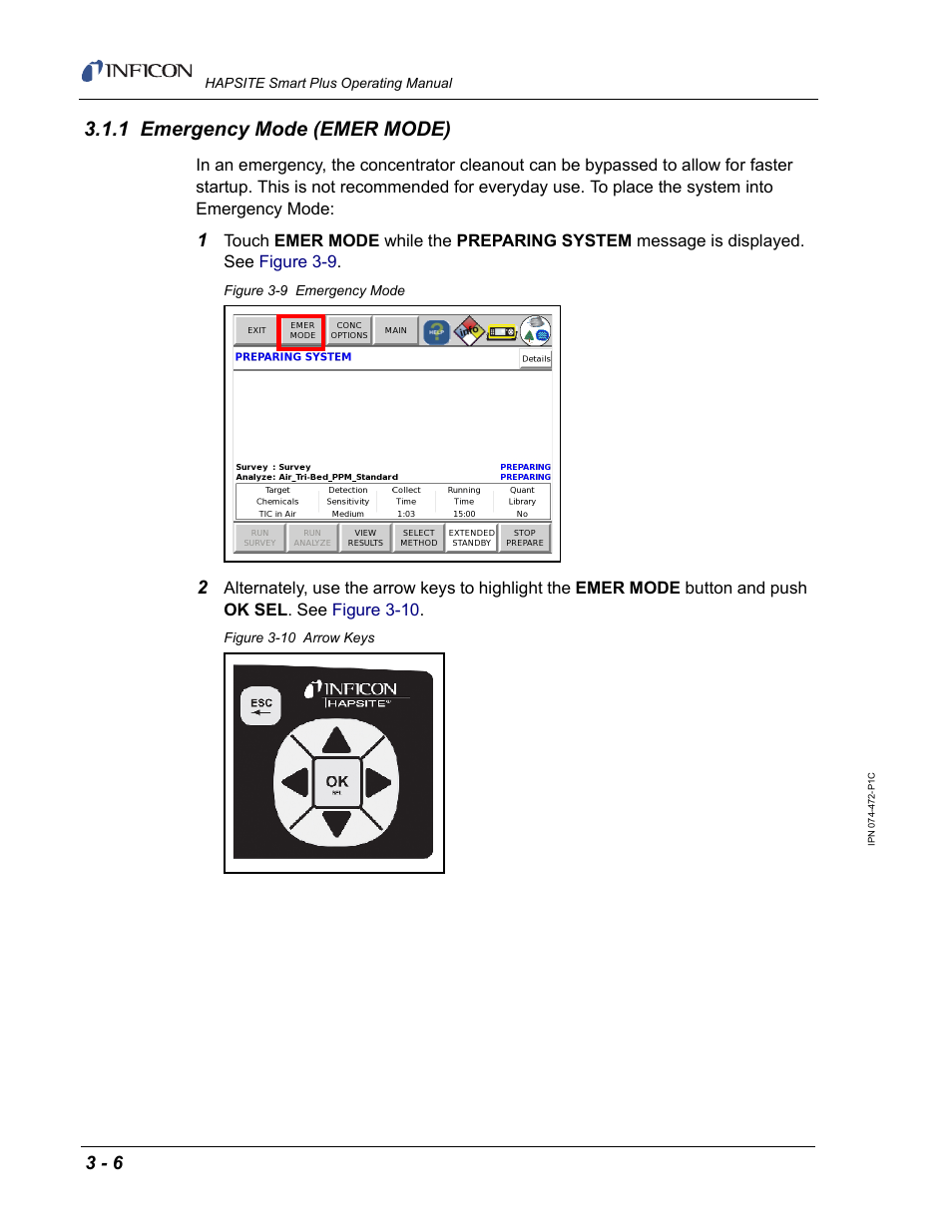 1 emergency mode (emer mode), Instructions. see, Section 3.1.1 | INFICON HAPSITE Smart Plus Chemical Identification System User Manual | Page 100 / 586