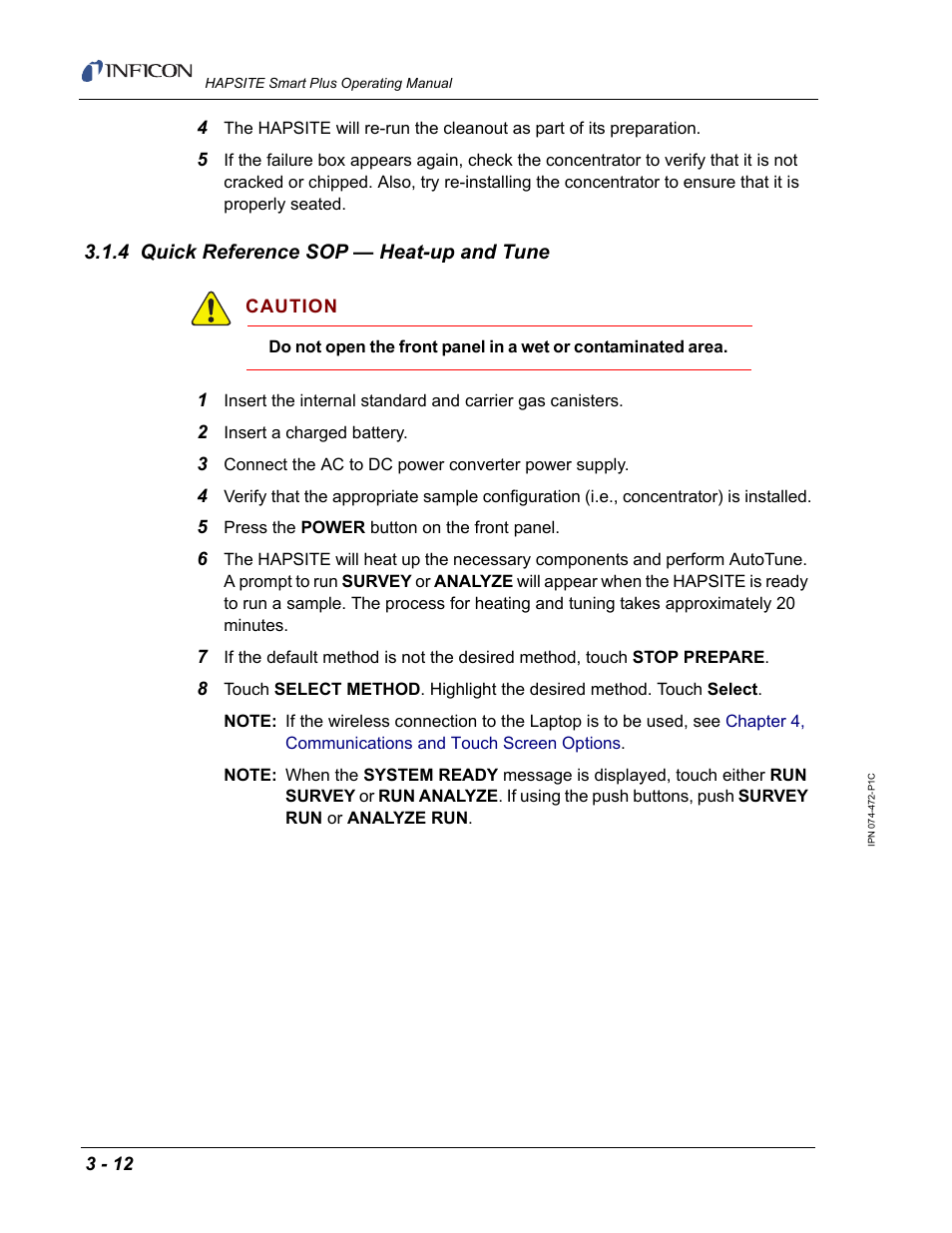 4 quick reference sop — heat-up and tune | INFICON HAPSITE Smart Plus Chemical Identification System User Manual | Page 106 / 586