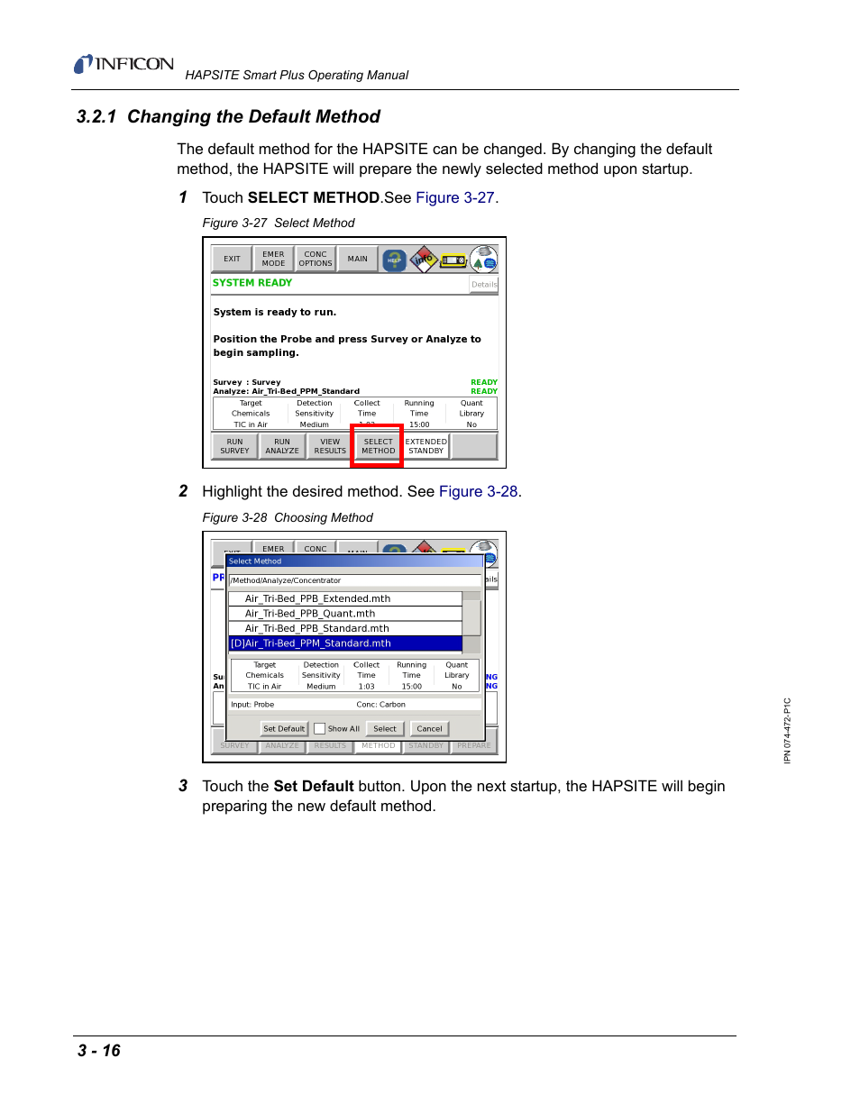 1 changing the default method | INFICON HAPSITE Smart Plus Chemical Identification System User Manual | Page 110 / 586