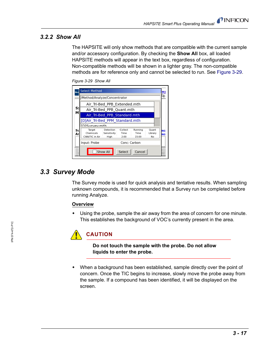 2 show all, 3 survey mode | INFICON HAPSITE Smart Plus Chemical Identification System User Manual | Page 111 / 586