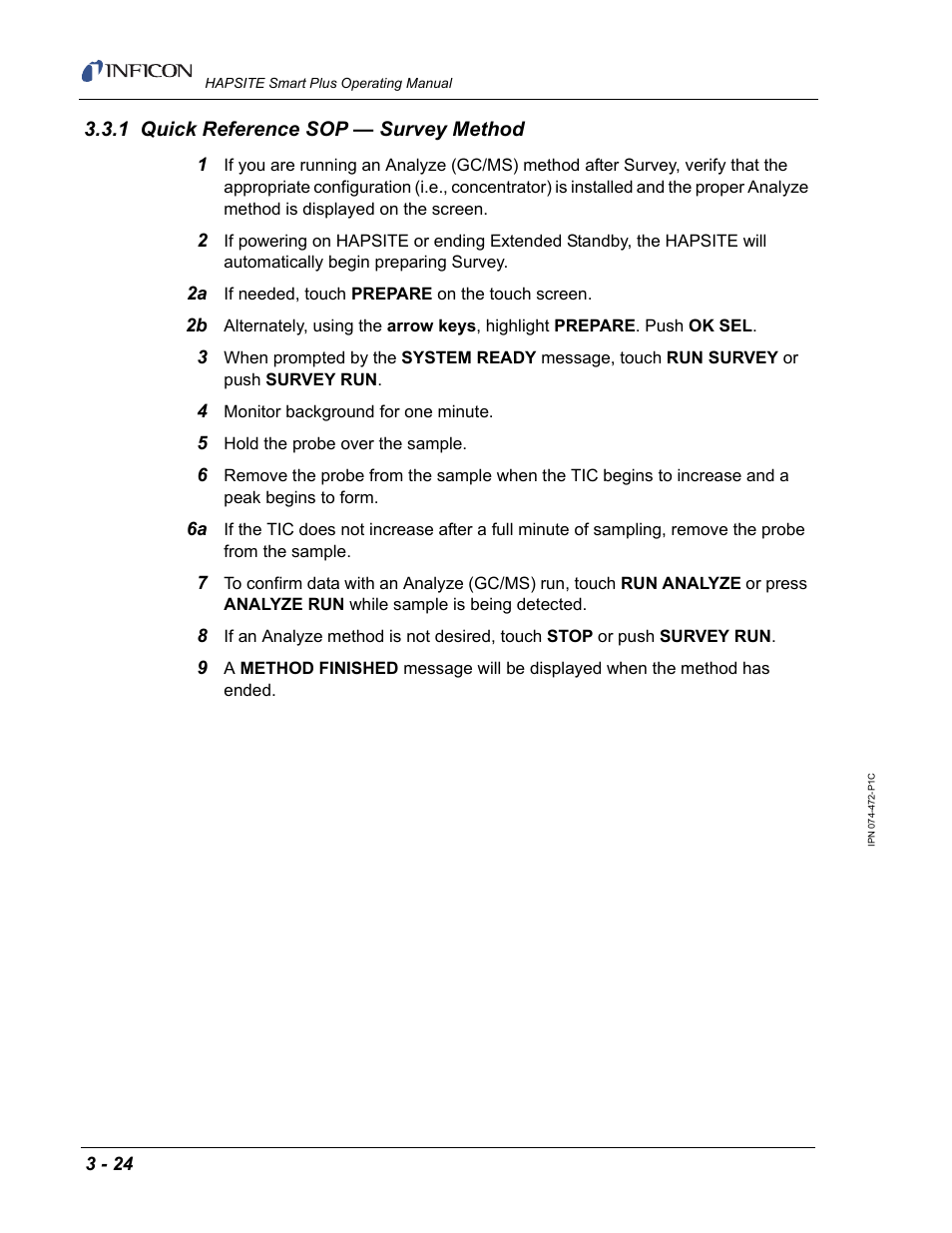 1 quick reference sop — survey method | INFICON HAPSITE Smart Plus Chemical Identification System User Manual | Page 118 / 586