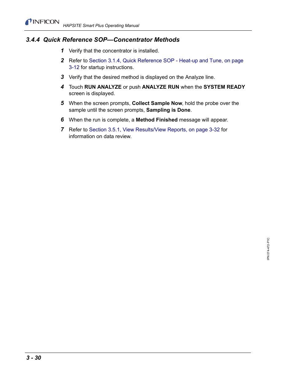 4 quick reference sop—concentrator methods | INFICON HAPSITE Smart Plus Chemical Identification System User Manual | Page 124 / 586