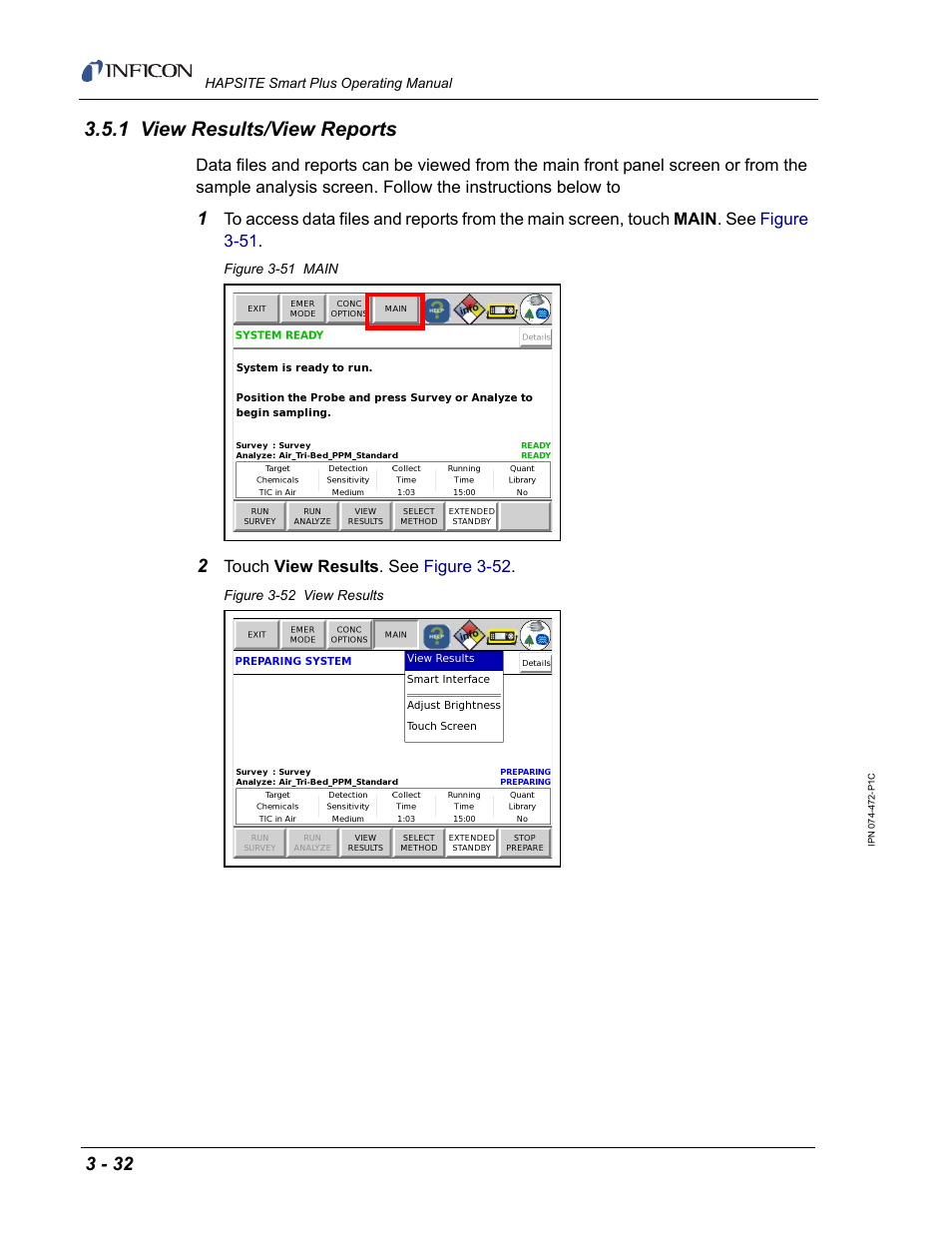 1 view results/view reports, Refer to | INFICON HAPSITE Smart Plus Chemical Identification System User Manual | Page 126 / 586